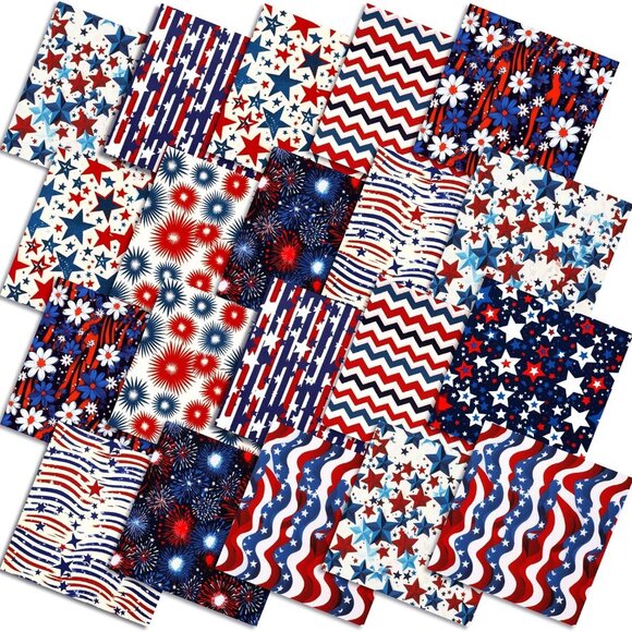 10 Pcs Patriotic Quilting Fabric Squares Bundle, Red White Blue 20x20 Inches for - Picture 1 of 6